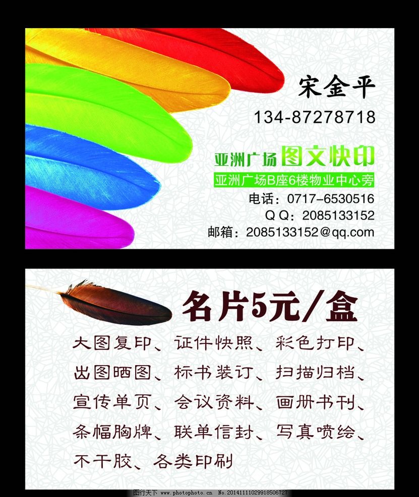 七彩羽毛底纹名片 软件开发公司的专业形象之选